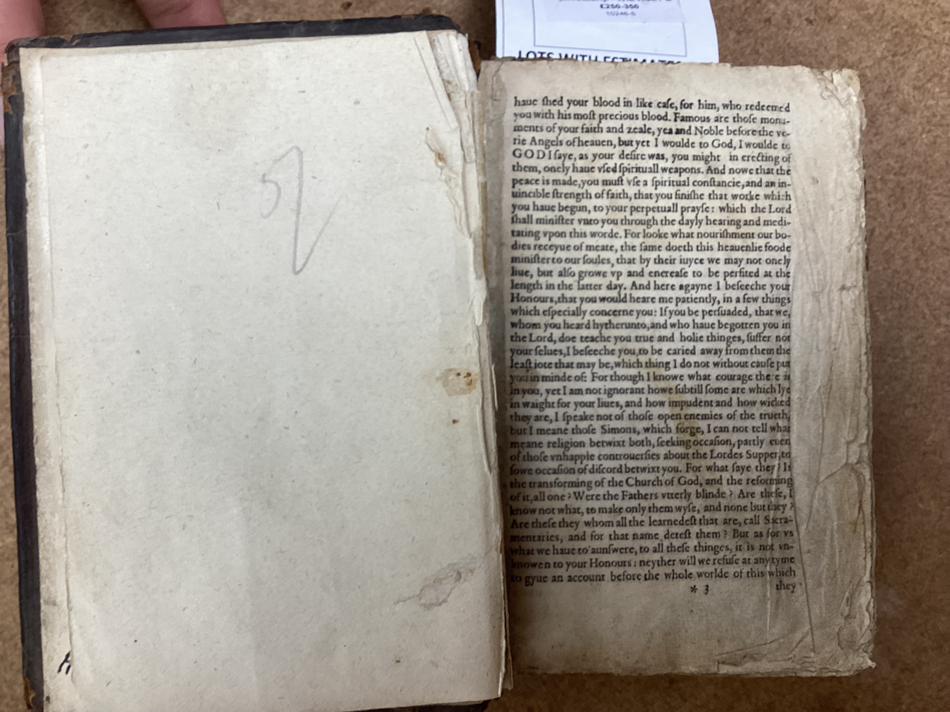 Geneva Bible [English]. - The Holy Bible, 8vo, contemporary calf, covers with lozenge shaped blind stamped device, lacking title, commences at leaf 3, concludes at leaf 445, end papers renewed, London, 1565.